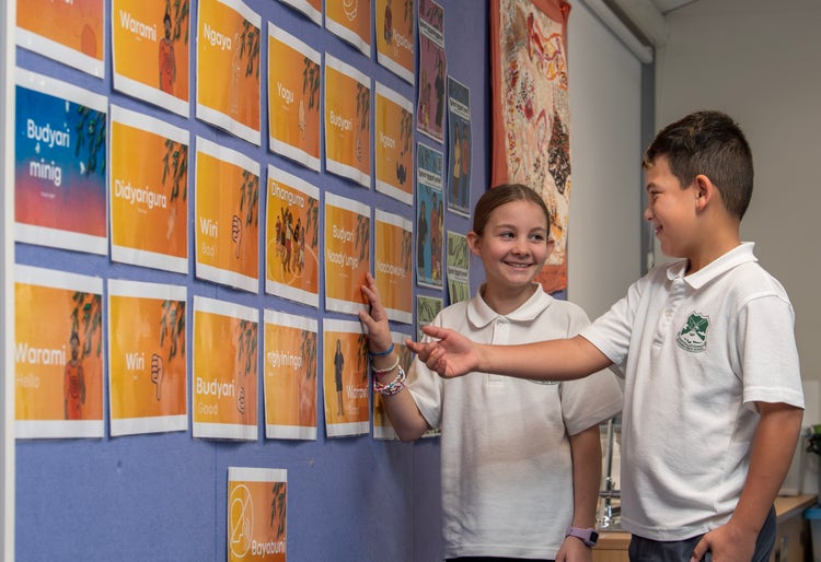 ****DO NOT PUBLISH WITHOUT PERMISSION FROM WARRIMOO PUBLIC SCHOOL PRINCIPAL JO GLAZEBROOK OR ASSISTANT PRINCIPAL LORRAINE HUSAREK**** STUDENTS PICTURED IN IMAGE FROM LEFT TO RIGHT ARE Willow Gillett, Elijah Alpeche. Images taken for Warrimoo Public School’s Reconciliation Action Plan.
